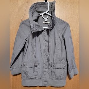 Ann Taylor LOFT Cotton Womens Light Weight Jacket Gray Drawstring Collar XS